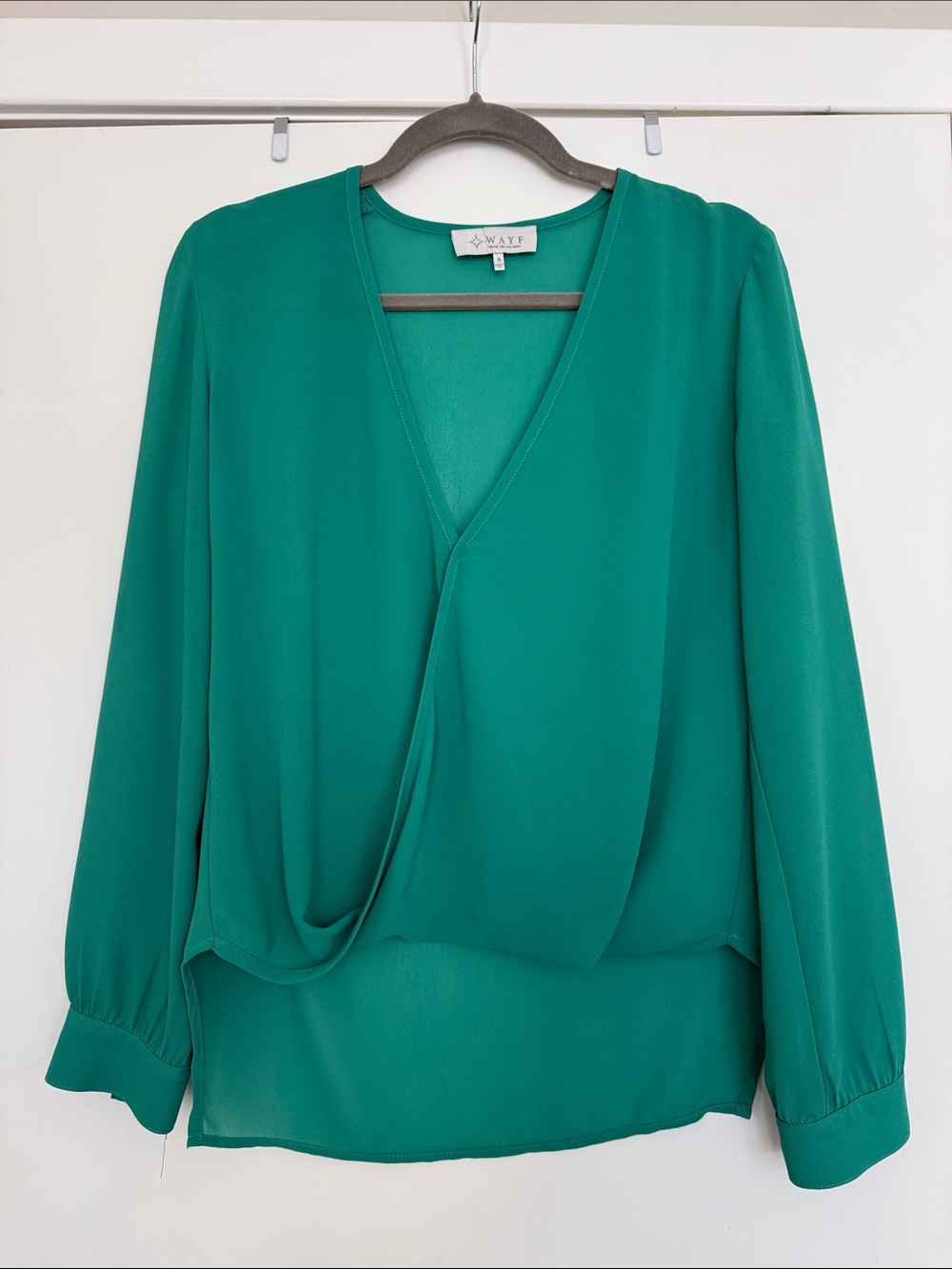Wayf Teal Green Surplice Long-Sleeve Blouse